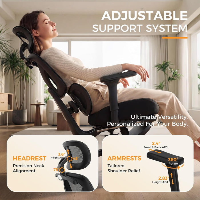 Ergonomic Office Chair with Dual-Lumbar Support, 3D Armrests