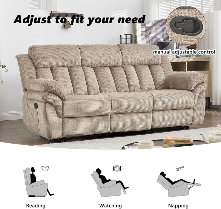Recliner Sofa Set, Manual Reclining Sofa with Overstuffed Armrest for Living Room,Bedroom Furniture,Office,3 Seat Light Brown