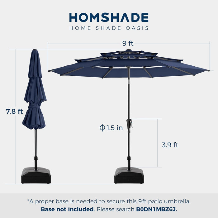 9FT 3-Tiers Outdoor Patio Umbrella with 5-Year Fade Resistant,Vented Outdoor Commercial Market Umbrella with UPF50+ UV Protection & Push Button Tilt and Crank for Pool,Backyard(Navy Blue)