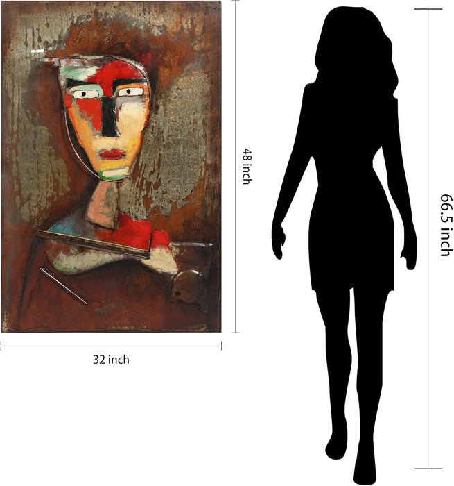 Homme III Mixed Media Iron Hand Painted Dimensional Wall Art, 48" X 32" X 2.2", Ready to Hang