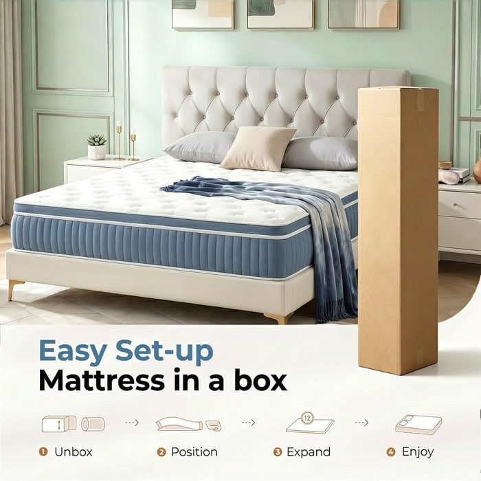 Queen Mattress, 12 Inch Hybrid Queen Size Mattress in a Box