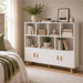 11-Cube Bookcase with Doors, 3-Tier Storage Cabient, Warm White | Solid Wood Legs and Door Handles, Cubby Shelf with 4 Doors, Fits 11×11" Bins for Home & Office