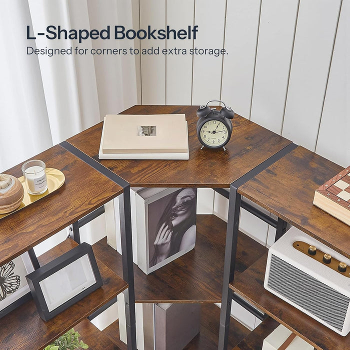 LShaped Corner Bookshelf 5Tier Beveled Edge DarkBrown