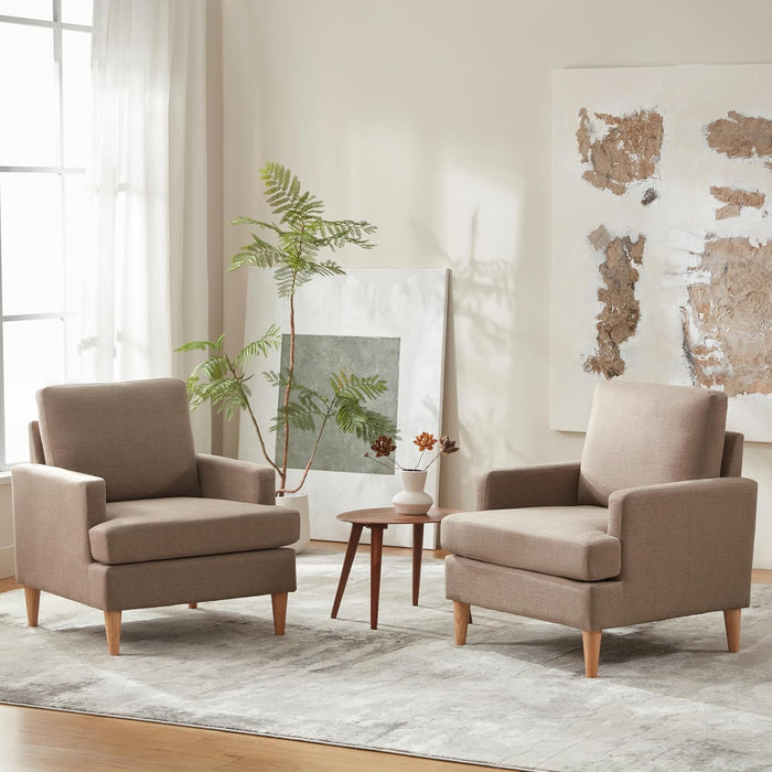Brown Mid Century Modern Upholstered Armchairs Set