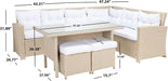 SAFAVIEH Outdoor - Miki 6-Piece Corner Sectional - Beige & White - Faux Wicker & Steel Frame - Wicker Sectional Set with Glass Table - Ideal for Patio, Deck, Porch, Backyard (PAT7708B)