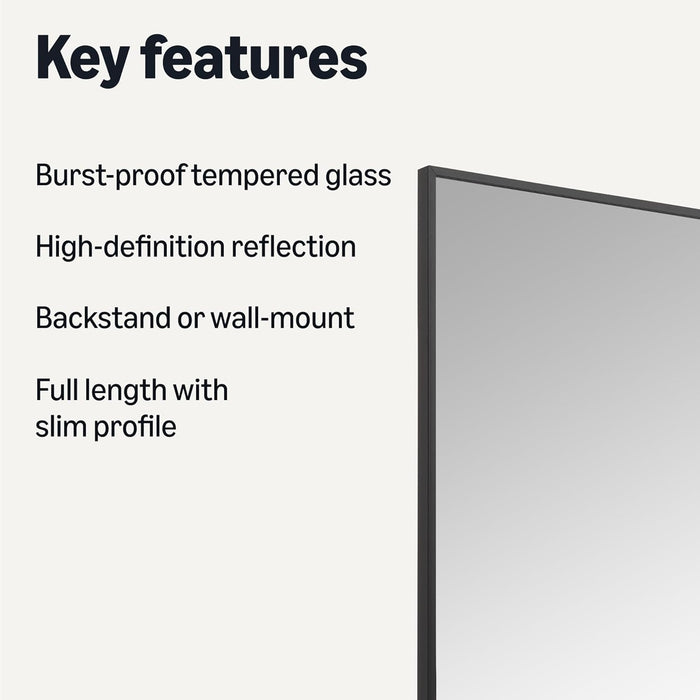 Full Length Floor Mirror, 64" X 21" X 0.55", Black