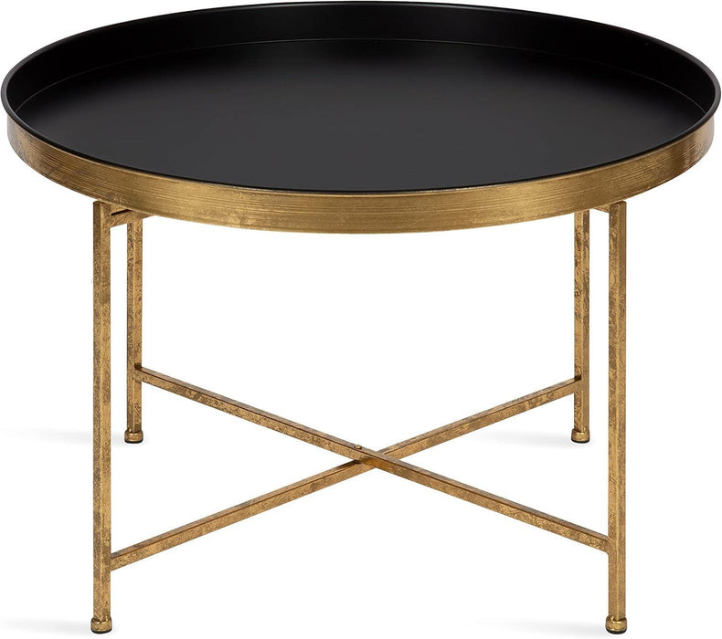 Celia Modern round Coffee Table; 28 X 28 X 19; Black and Gold; Coffee Table for Living Room Decor; Storage; and Display