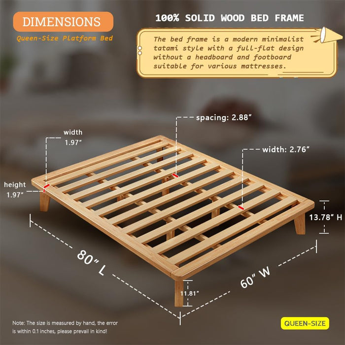 Queen Wood Platform Bed Frame, 14 Inch Bed Base, Oak