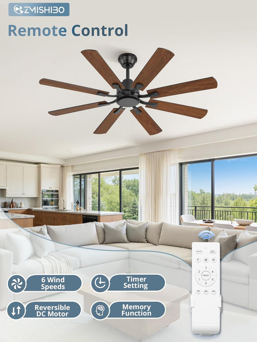 52 Inch Ceiling Fan No Light, 8 Blades Black Ceiling Fans without Lights, Quiet Rerverible DC Motor, 6Speeds, for Bedroom, Living Room, Home Office and Patio