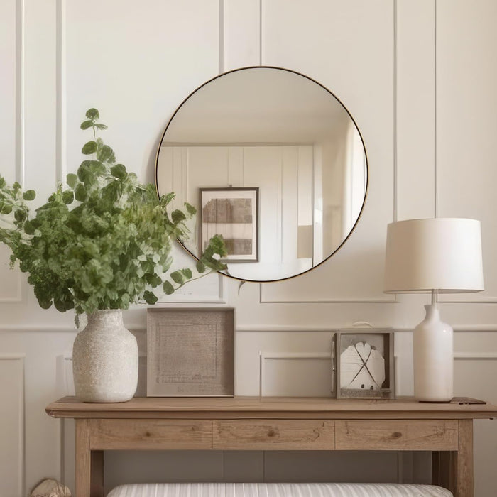 Gold round Mirror, 36’’ Brushed Gold Circle Bathroom Mirrors in Stainless Steel Metal Frame 1" Deep Set Design