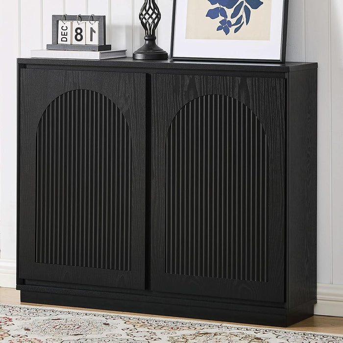 39" Black Real Wood Veneer Narrow Sideboard Buffet Storage Cabinet
