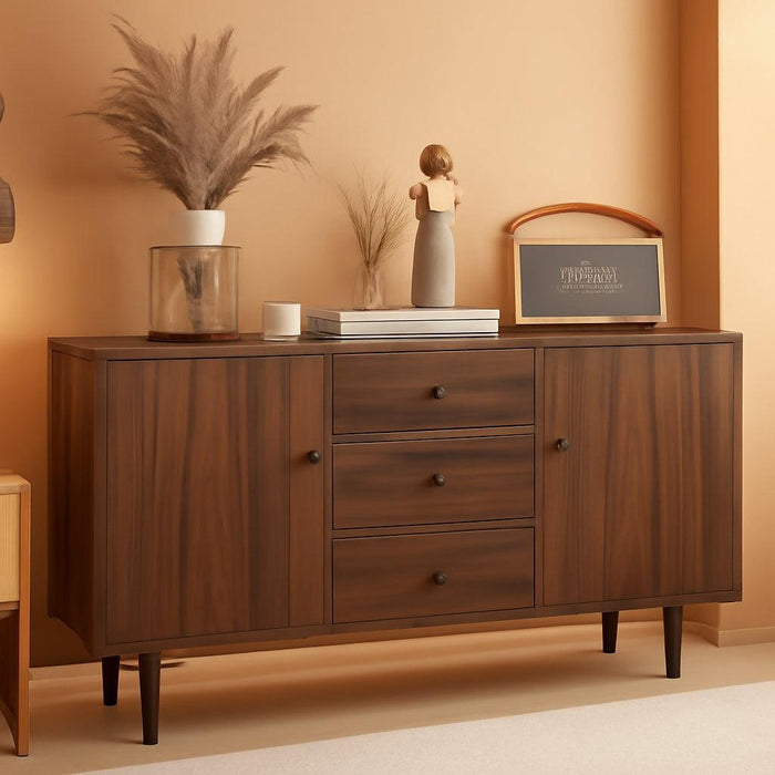 Sideboard Buffet Cabinet, with 2 Cupboards, 3 Drawers and Adjustable Shelves, Coffee Bar Cabinet for Living Room, Entryway, Rustic Brown