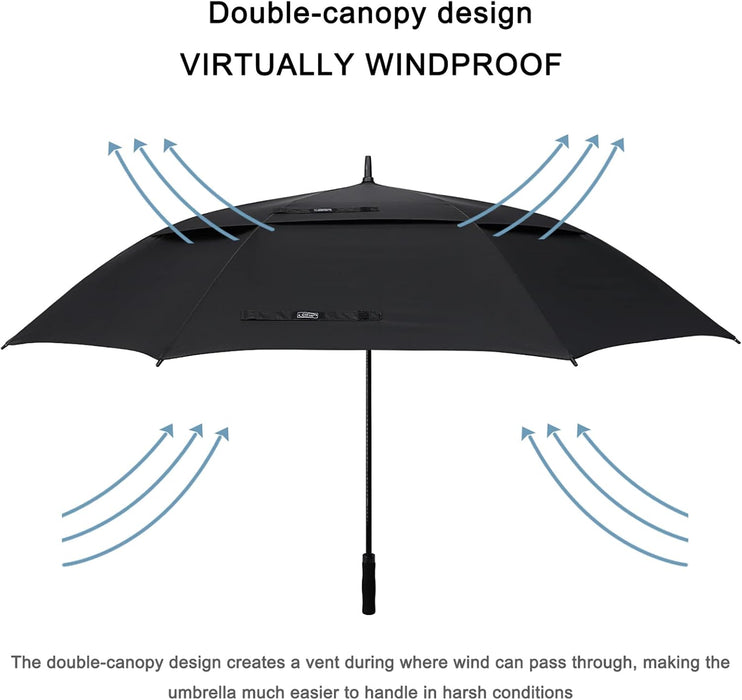 72 Inch Huge Large Oversize Golf Umbrella Automatic Open Double Canopy Vented Windproof Stick Umbrellas, 6 Ft Heavy Duty Outdoor Doorman Umbrella Family Umbrella(Black)