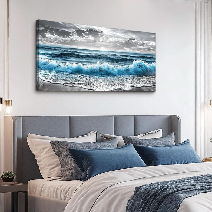 Canvas Wall Art for Living Room Wall Decor for Bedroom Office Wall Decoration Sea Wave Landscape Painting Black and White Pictures Artwork Room Aesthetic Home Decor 20X40 In