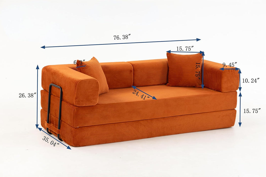 76InchCorduroyPremiumFutonSofaBedForSmallSpacesOrange