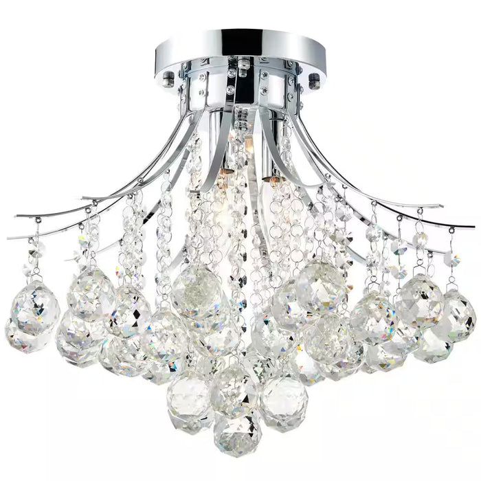 3-Light Chrome Flush Mount with Crystal Shade