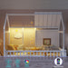 White Twin House Bed With LEDBookshelfIllumination