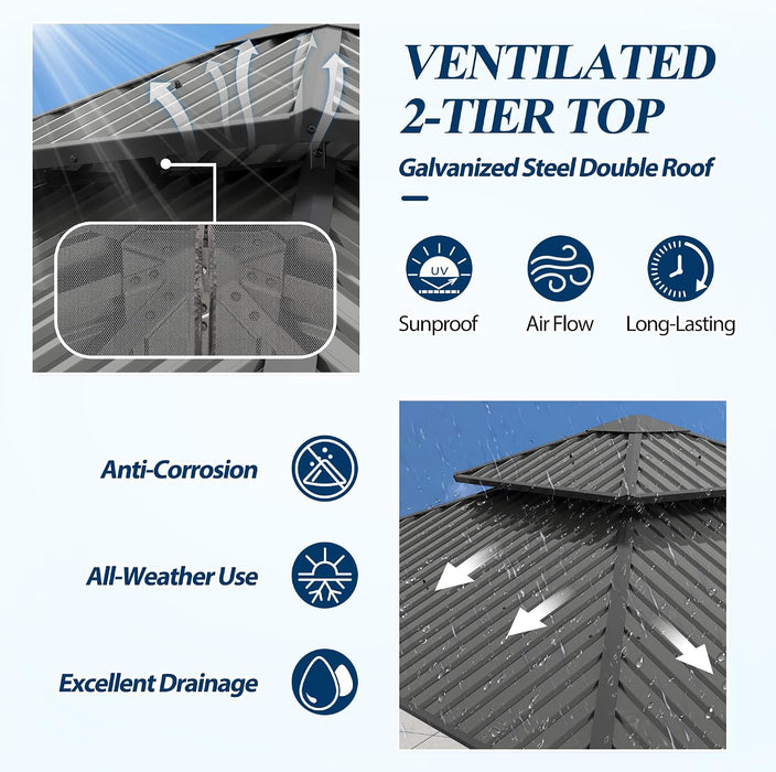 8.5x8.5 Outdoor Hardtop Gazebo With Ventilated Roof