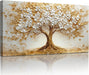 White Gold Tree of Life Wall Art, Blooming Flower Tree Extra Large Artwork, Abstract Landscape Canvas Art Prints, Modern Oversized Pictures Wall Decor Living Room Office Ready to Hang 29"X57"