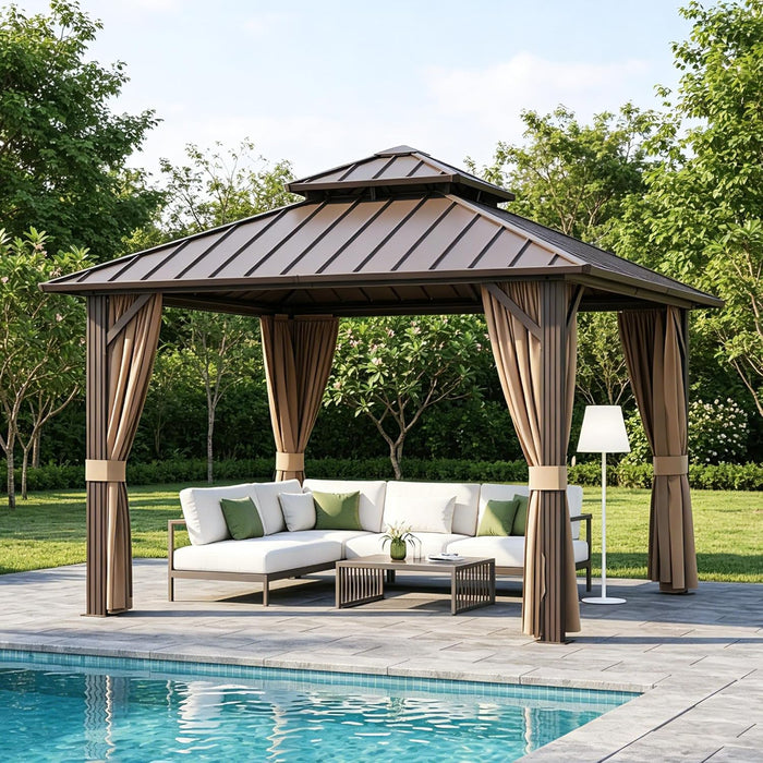 10x10 Ft Aluminum Hardtop Gazebo Weatherproof Netting