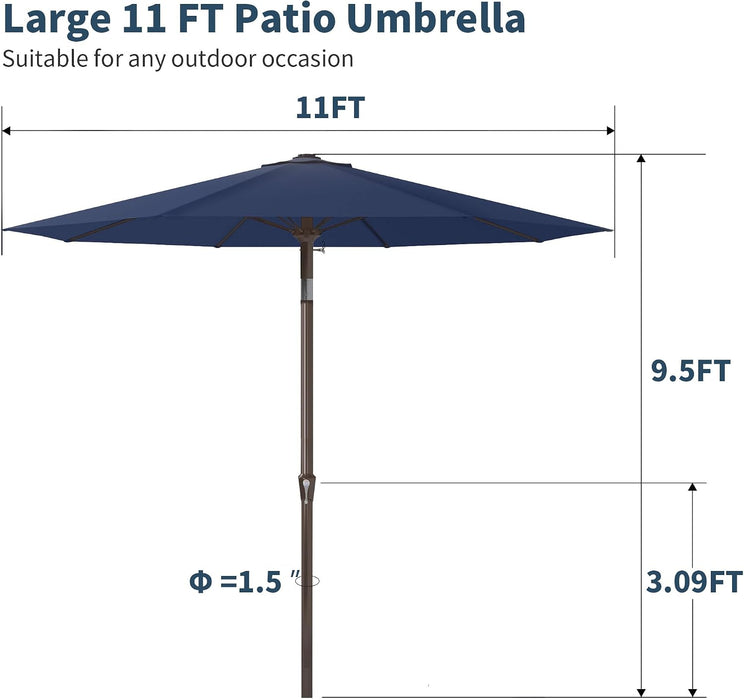 Patiokingdom 11FT Patio Umbrella,Outdoor Market Table Umbrella with Push Button Tilt and Crank,8 Sturdy Fiberglass Ribs,Uv Protection for Pool,Backyard,Garden,Deck