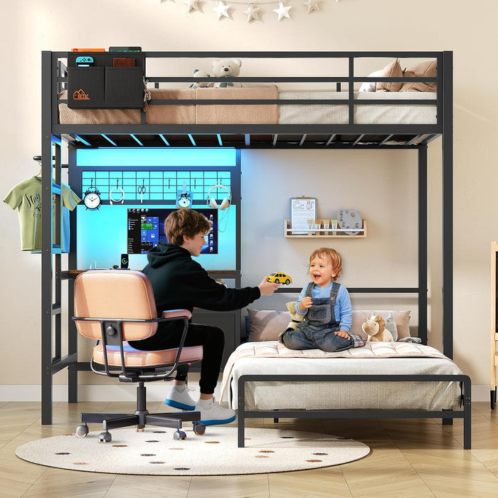 Twin Over Twin Bunk Bed WithDeskIntegrated LEDLighting