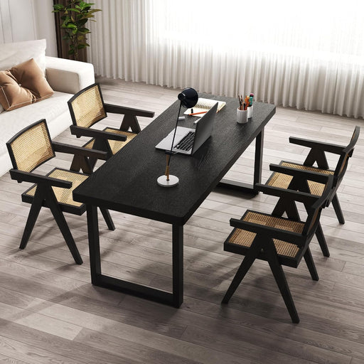 47 Inch Black Solid Wood Computer Desk | Sturdy Metal Base | Modern Home Office Desk | Durable Study Writing Table for Workspace, Multiple