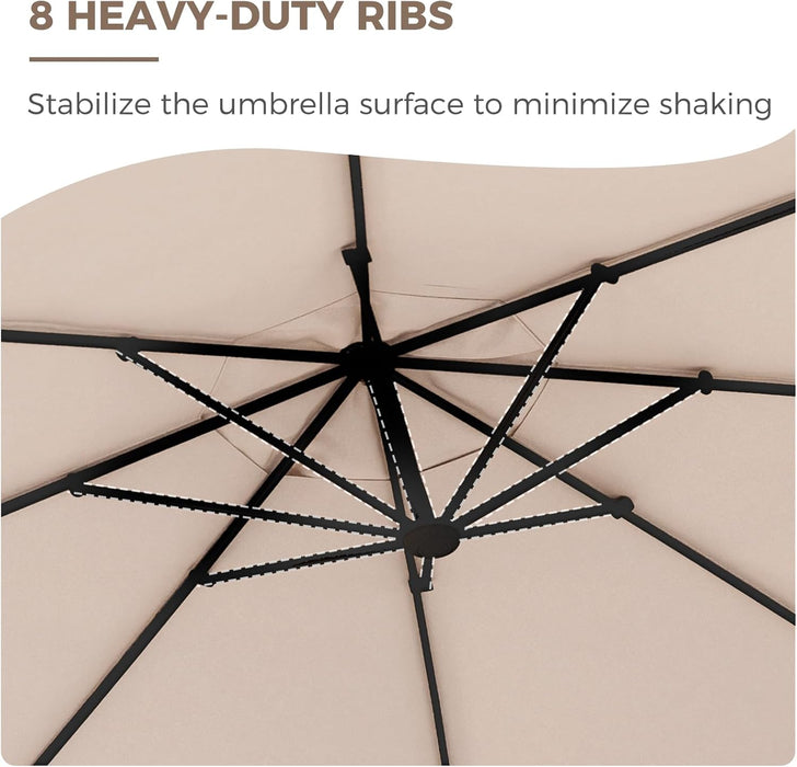 12FT Cantilever round Umbrella with Base & Cover, Champagne