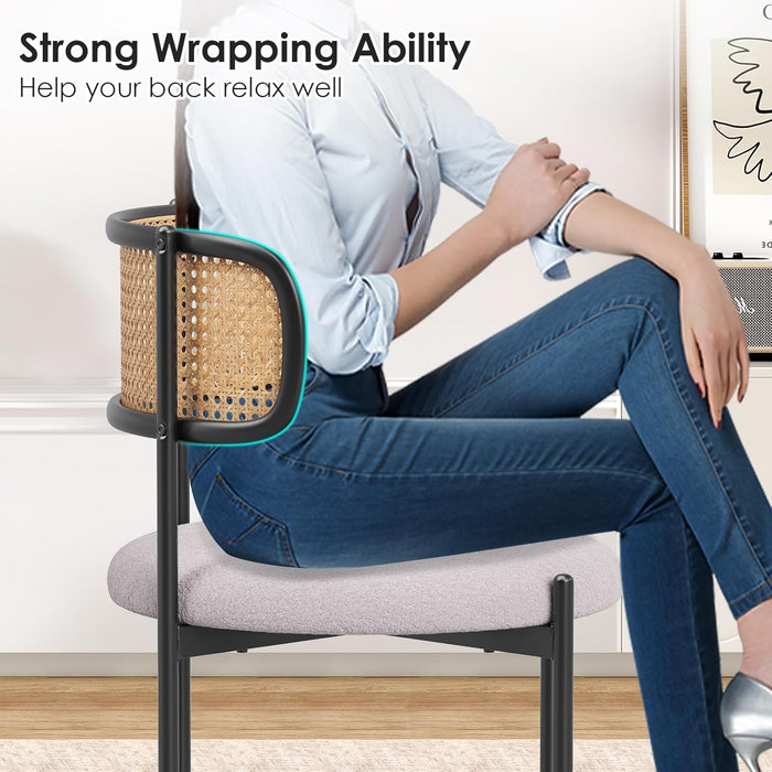 Kitchen Chairs Set of 2, Mid-Century Modern Dining Chairs,Kitchen Dining Room Chairs, Rattan Backrest round Upholstered Sherpa Dining Chairs(Gray)