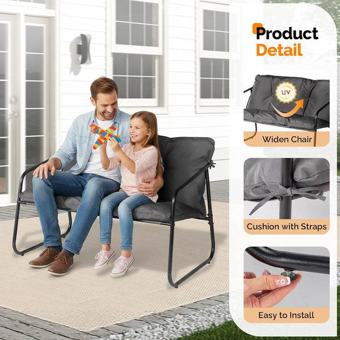 4 Piece Patio Conversation Set, Outdoor Furniture Set with Glass Coffee Table & Comfortable Cushion, All-Weather Cushioned Seating for Garden, Backyard, Porch, Grey