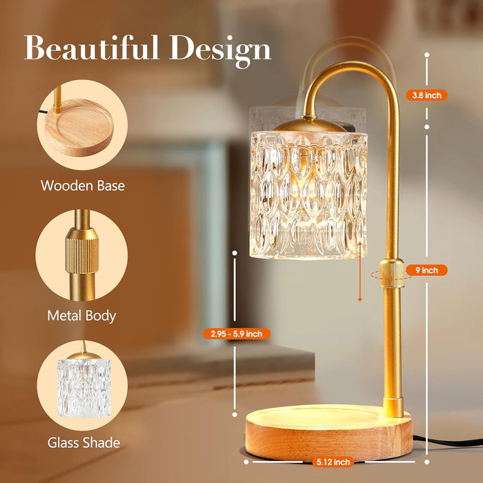 Dimmable Candle Warmer Lamp with Timer, Height Adjustable Electric Candle Wax Warmer, Christmas Birthday Gifts for Women Mom, House Warming Gifts New Home Room Decor, Solid Wood Base