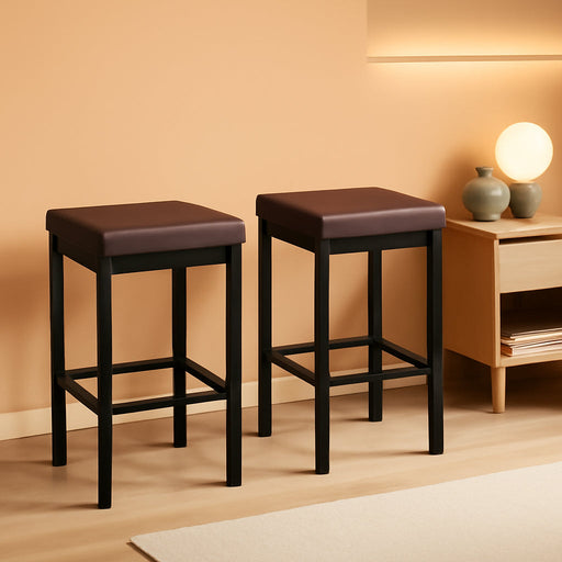 Bar Stools, Set of 2 Bar Chairs, 24.8-Inch Height Stools, Breakfast Bar Stools, Kitchen Bar Chairs, 2" Thick Upholstery, for Kitchen, Dining Room, Cafe, Bar Counter, Brown and Black BC21BY01