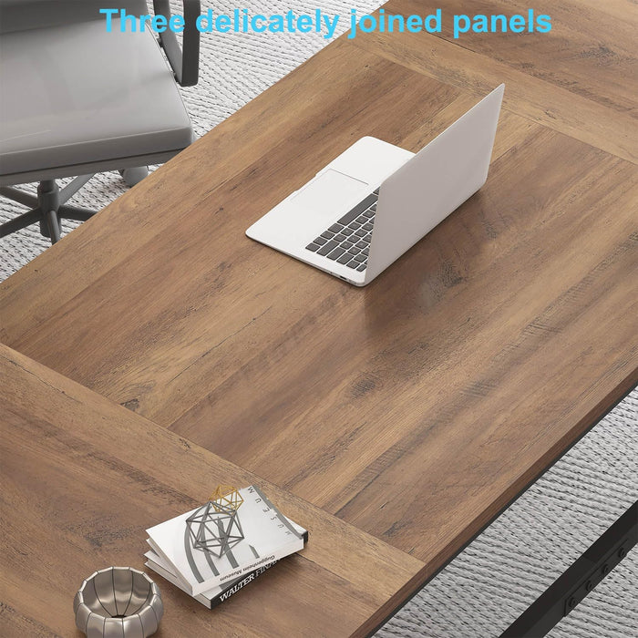 Rustic Large Home Office Desk, Modern Wood Computer Desk for Two Person