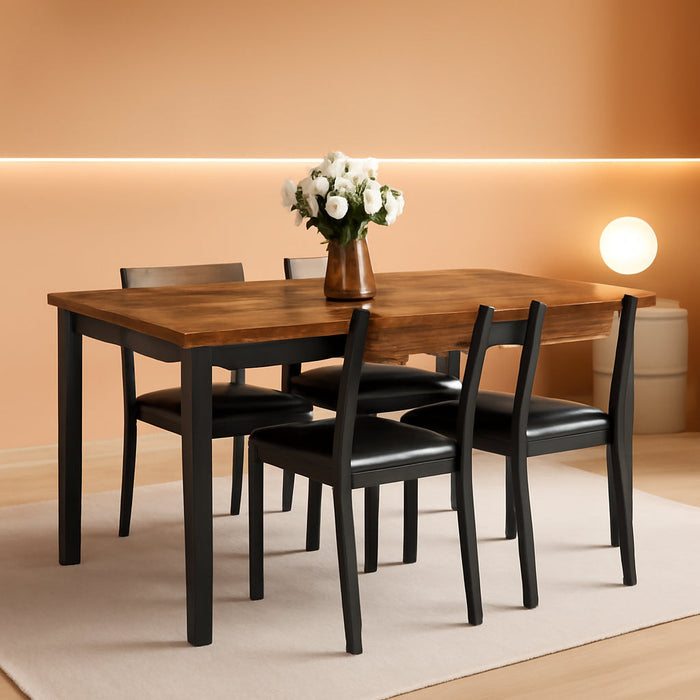 5-Piece 63" Extendable Dining Table with 4 Upholstered Chairs, Kitchen Table Set for 4-8 People, Dining Room Sets with MDF Wood Board, Drop Leaf Table Design for Space Saving, Rustic Brown