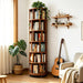 6‑Tier Rotating Bookshelf, Solid Rubber Wood 360° Revolving Bookcase with Lockable Casters, Space‑Saving Tall Storage Shelf for Living Room Bedroom Home Office, Walnut, 17.3"D×17.3"W×78.5"H