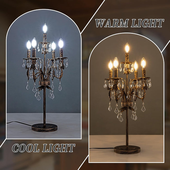 Bronze Vintage Crystal Table Lamp,Bedside Lamps for Nightstand 28"H