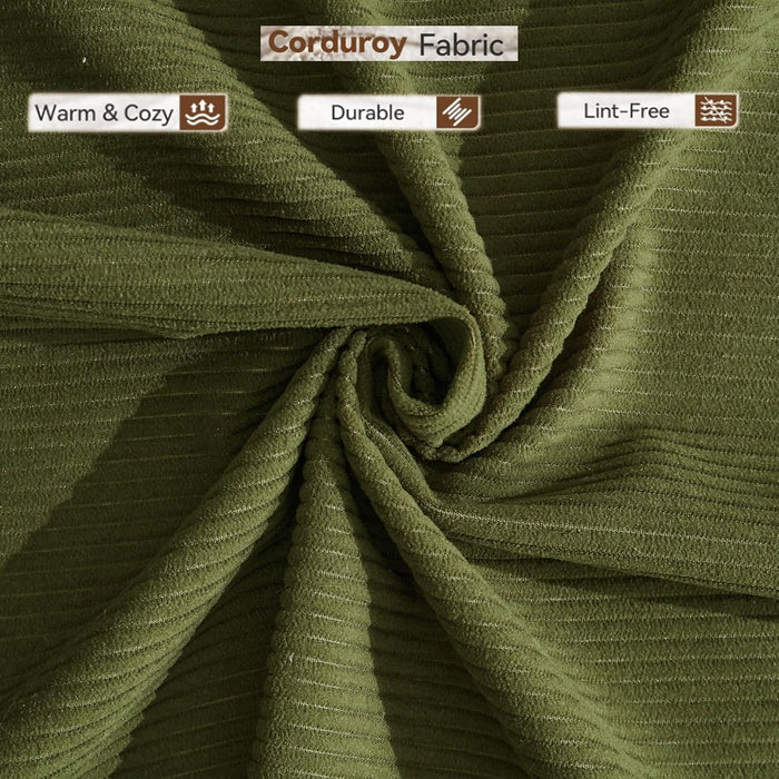 Convertible Sleeper Sofa Bed with Cylindrical Pillow, Corduroy Folding Mattress Couch with Fixed-Shape Frame, Floor Sofa Lounge Couch for Living Room Bedroom Lounge Studio-Green