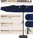 15Ft Patio Umbrella with Base Include, Large Outdoor Double-Sided Rectangle Umbrella with Easy Crank Handle for Poolside, Garden & Deck - Navy Blue