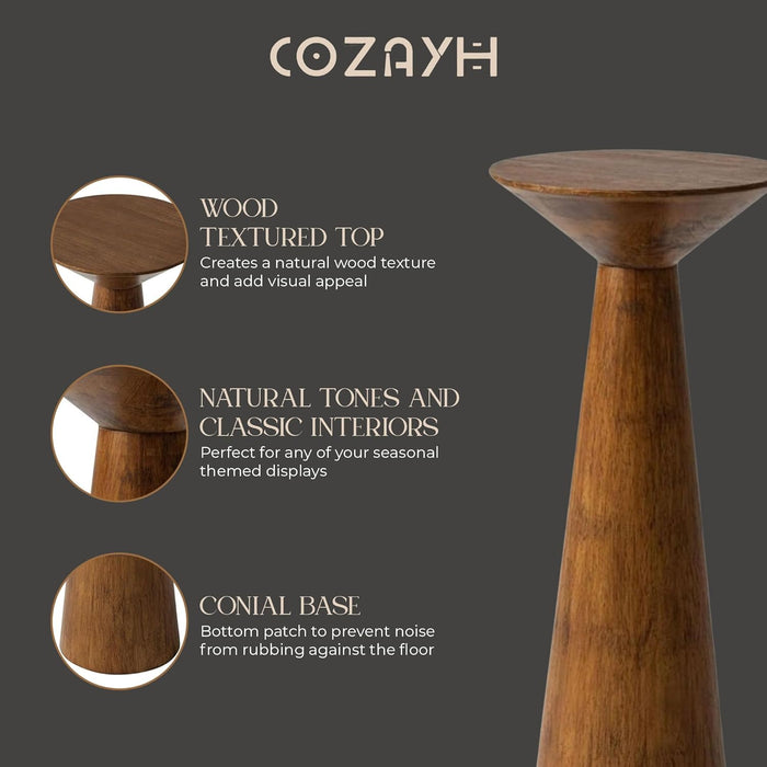 Set of 2 22.8-Inch Tall round Martini End Table, Walnut – Solid Pine Wood Pedestal Accent Drink Stand with Tapered Base – Farmhouse Modern Furniture for Living Room, Bedroom & Small Spaces