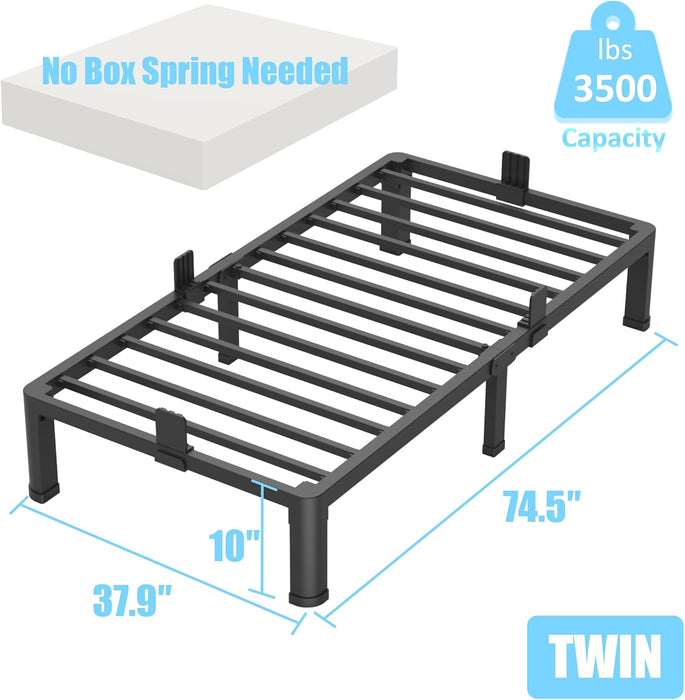10 Inch Twin Metal Bed Frame with Rounded Corner,Mattress Retainer