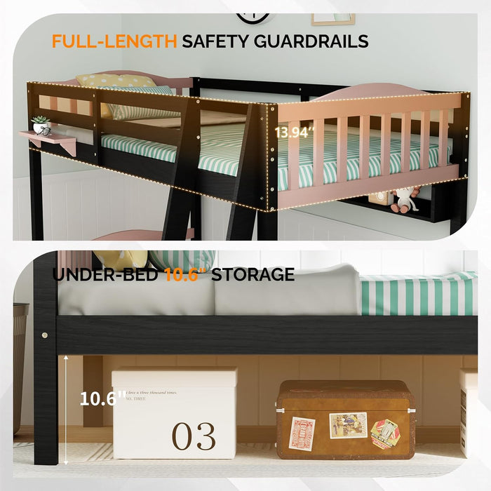 Premium Solid Wood BunkBed TwinOverTwin FullLengthGuardrails
