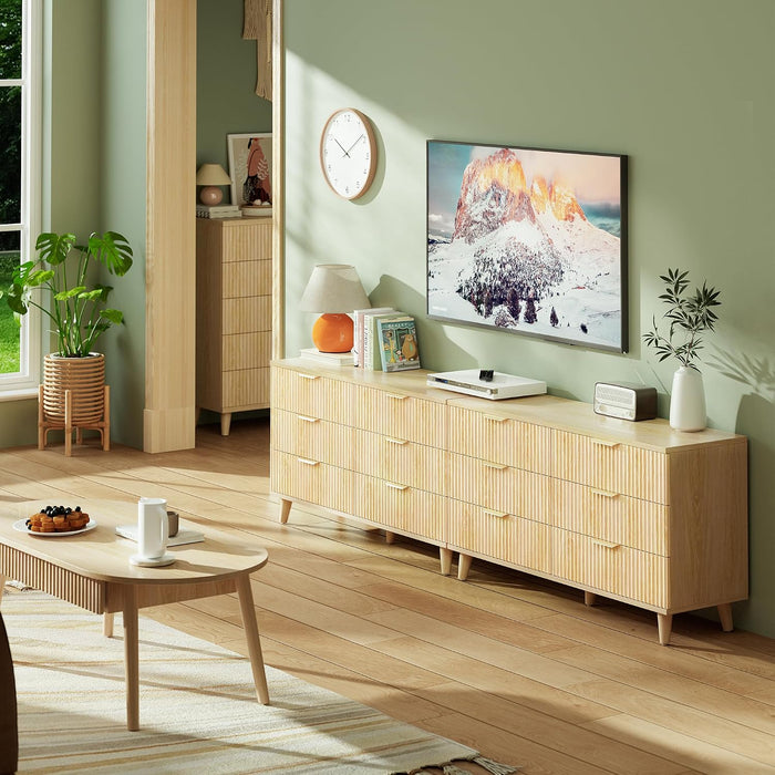 Wood 6 Drawers Dresser, 53.2" W Fluted Modern Dressers for Bedroom