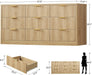 63" Dresser for Bedroom with 9 Drawers, Modern Dressers & Chest of Drawers with Metal Handles, Fluted Dresser, Wood Closet Clothes Storage Organizer for Living Room, Hallway, Natural