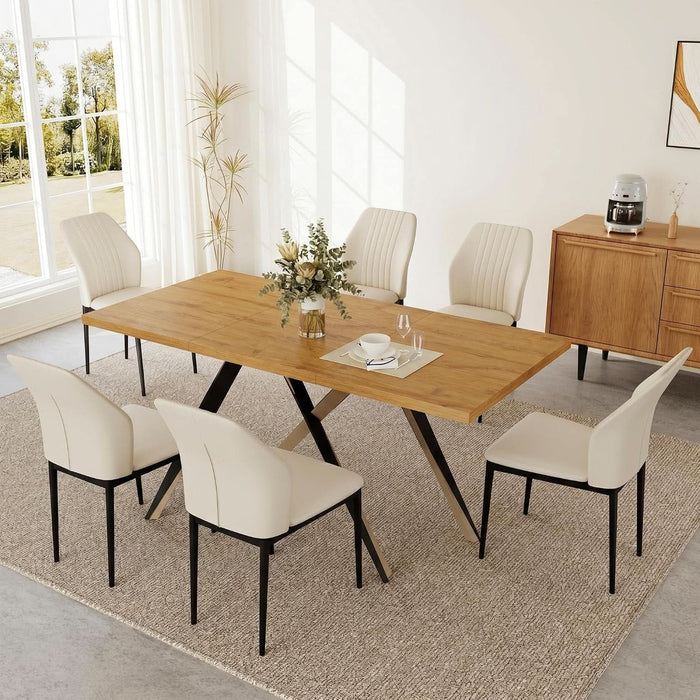 7-Piece Dining Table Set for 6, Oak Color Table with 6 Chairs