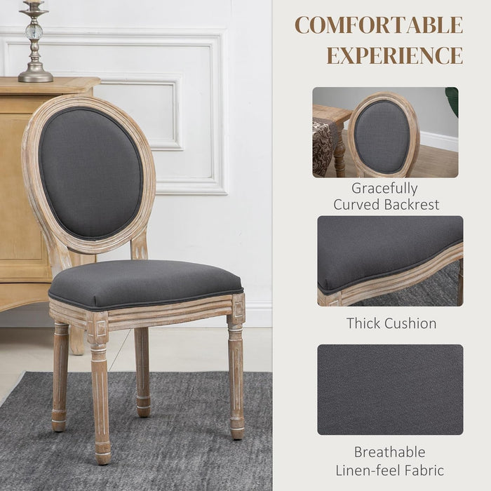 Upholstered Dining Chair Set of 2, French-Style Armless Accent Chairs with Back and Thick Padding, Gray