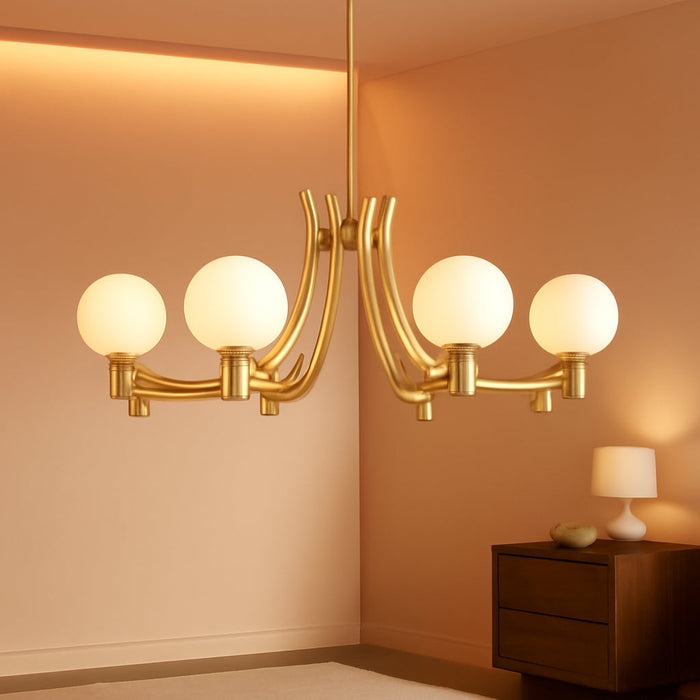 33.5" Large Milk White Glass 8-Light Gold Modern Sputnik Chandelier