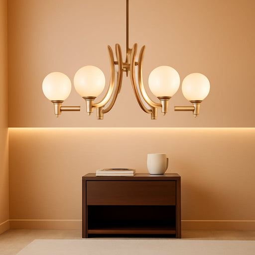 33.5" Large Milk White Glass 8-Light Gold Modern Sputnik Chandelier