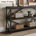 Industrial Console Sofa Table,70.8 Inch Extra Long Entryway Table with 3 Tier Wood Storage Shelf for Living Room, Hallway, Entrance, Narrow Sofa Table with Metal Frame, Black and Brown