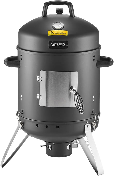 Charcoal Smoker, 16" Vertical Charcoal BBQ Grill, Coated Steel Barbecue Smoker with 2 Grilling Grates, Thermometer, Air Vents & Removable Ash Tray, Ideal for Backyard Patio Parties Cooking