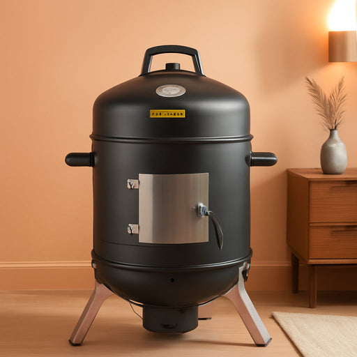 Charcoal Smoker, 16" Vertical Charcoal BBQ Grill, Coated Steel Barbecue Smoker with 2 Grilling Grates, Thermometer, Air Vents & Removable Ash Tray, Ideal for Backyard Patio Parties Cooking
